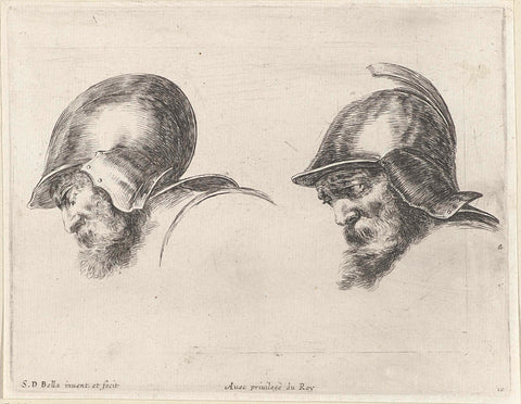 Two heads of soldiers with beards and helmets, accustomed to the left, Stefano della Bella, 1620 - 1664 Canvas Print