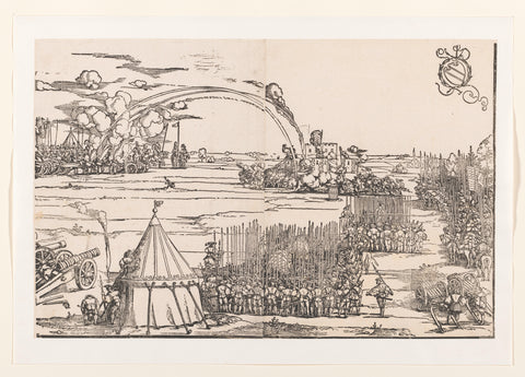 View of Munich with military spectacle (right part), anonymous, Hans Sebald Beham, 1530 Canvas Print