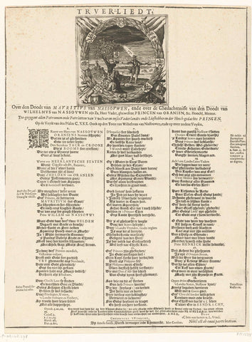 Mourning song about the death of Prince Maurice, 1625, anonymous, 1625 Canvas Print