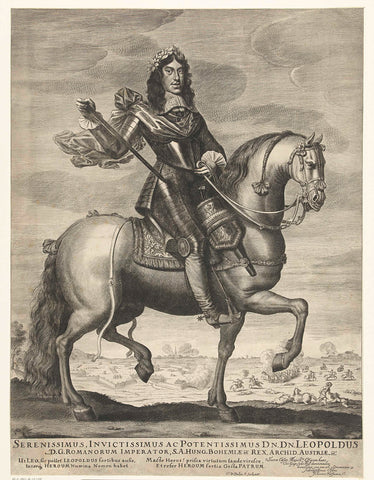 Portrait of Leopold I, Emperor of Germany, on Horseback, Cornelis van Dalen (II), 1648 - 1664 Canvas Print