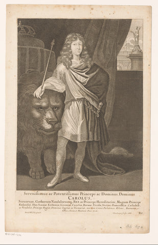 Portrait of Charles XI, King of Sweden, with lion, Jean Boulanger, 1668 Canvas Print