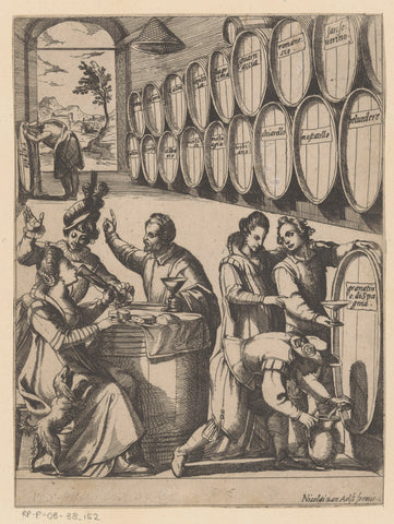 Drinkfestijn in wijnkelder, Antonio Tempesta, 1575 - 1613 Canvas Print