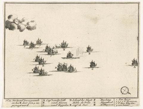 Naval battle between Dutch and French in the North Sea (plate 10), 1694, Adriaen Schoonebeek, 1694 Canvas Print