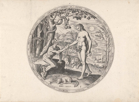 Eve Offering Adam the Forbidden Fruit, Philip Galle, c. 1569 Canvas Print