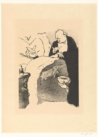 Cover for lyrics performance Carnot malade with doctor who takes pulse of sick man in bed, Henri de Toulouse-Lautrec, 1901 - 1930 Canvas Print