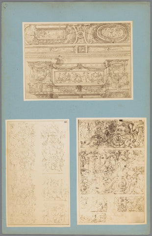 Three photo reproductions of drawings of wall decorations, anonymous, c. 1875 - c. 1900 Canvas Print