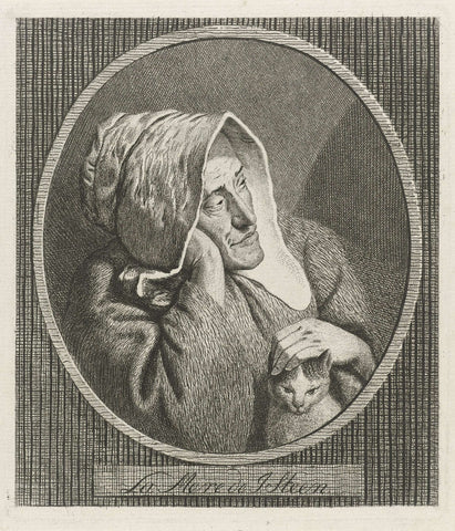 An old woman with cat, Theodorus de Roode, 1746 - 1793 Canvas Print