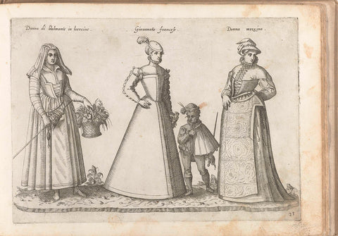 Three women and a little boy, dressed according to French fashion of ca. 1580, Bartolomeo Grassi, in or before 1585 Canvas Print