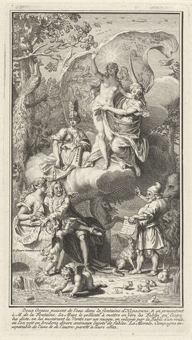 Allegorical title page with the writer Jean de La Fontaine and its muse, Bernard Picart (workshop or), 1721 Canvas Print