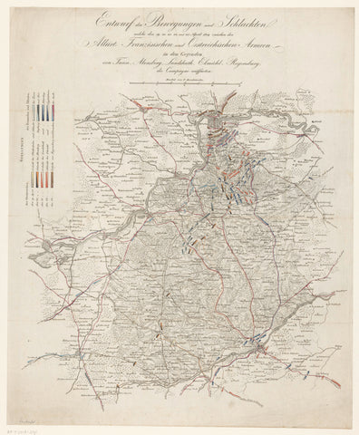 Map with the positions of the Allied and French troops, 1809, anonymous, 1809 - 1875 Canvas Print