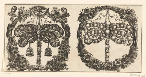 Two jewels in two cartouches, Daniel de Lafeuille, 1650 - 1709 Canvas Print