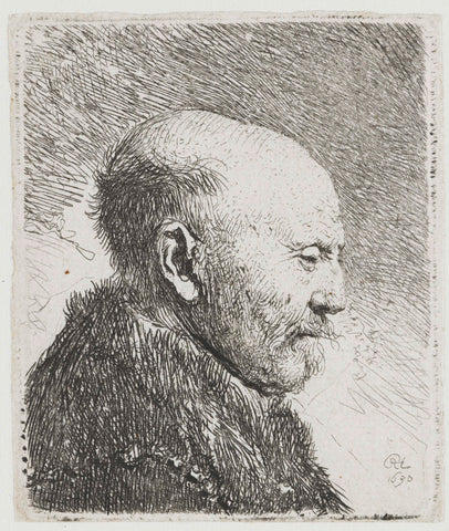 Bald headed man in profile right: the artist's father (?), Rembrandt van Rijn, 1630 Canvas Print