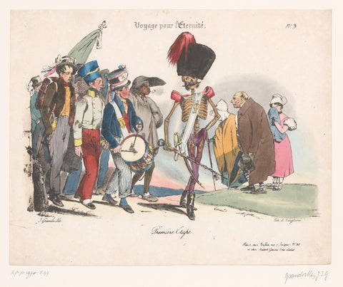 Several people march after Death, Jean Ignace Isidore Gérard Grandville, 1830 Canvas Print