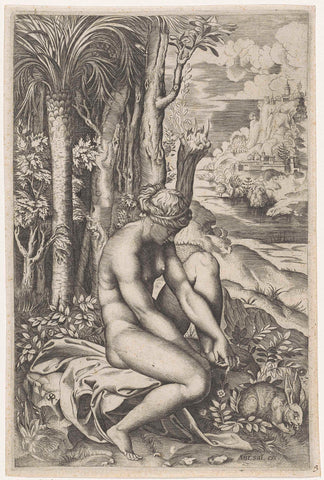 Venus gewond door de doorn van een roos, Marco Dente, 1510 - 1562 Canvas Print