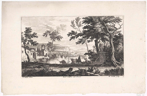 Landscape with water source, Willem Swidde, c. 1676 - after 1688 Canvas Print