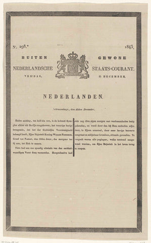 Outside Ordinary Nederlandsche Staats-Courant. Friday, December 15th. No. 298*. 1843, Algemeene Landsdrukkerij, 1843 Canvas Print