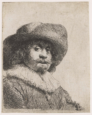 Man in a broad-brimmed hat, Rembrandt van Rijn, 1630 Canvas Print