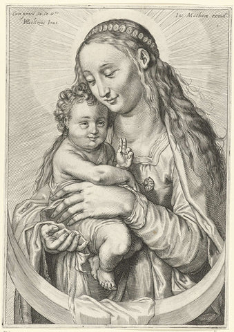 Maria met Kind en maansikkel, Jacob Matham (attributed to), 1610 - 1612 Canvas Print