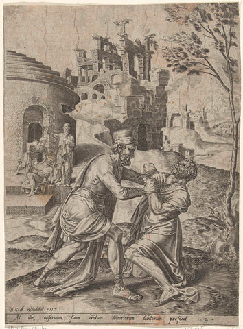 Fight between the ungrateful servant and a debtor, Dirck Volckertsz. Coorn deer, 1554 Canvas Print