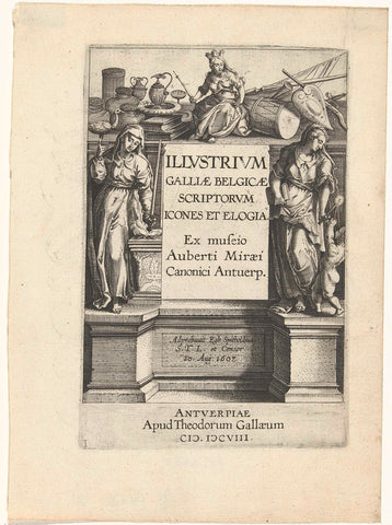 Titelpagina voor Aubert Le Mire, Illustrium Galliae Belgicae Scrioptorum Icones, 1608, Philips Galle (attributed to workshop of), 1608 Canvas Print