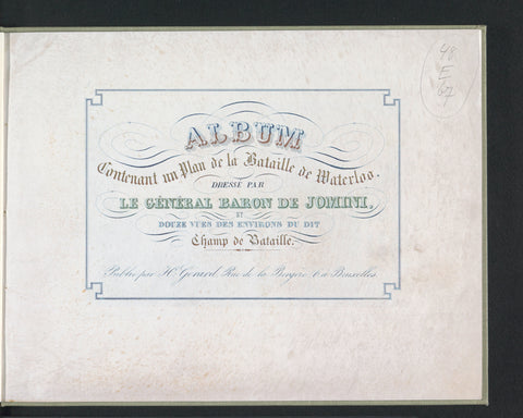 Titelpagina voor 'Album contenant un plan de la bataille de Waterloo : dresser par le général Baron de Jomini, et 12 vues des environs du dit champ de bataille.', H. Gérard, 1846 Canvas Print