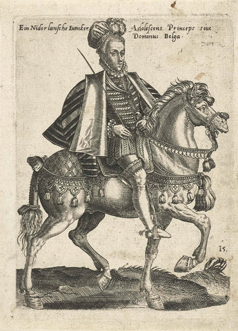 Dutch jonker on horseback, Abraham de Bruyn (attributed to), 1577 Canvas Print