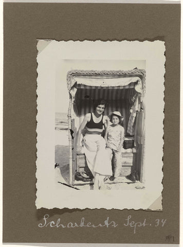 Isabel Wachenheimer with unknown member of the domestic staff in a beach basket on the beach of Scharbeutz, September 1934, anonymous, 1934 Canvas Print