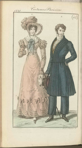 Journal des Dames et des Modes, editie Frankfurt 4 November 1821, Costumes Parisiens (45), anonymous, 1821 Canvas Print