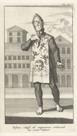 Convicted in penitential robe, with miter, Jan Luyken, 1692 Canvas Print