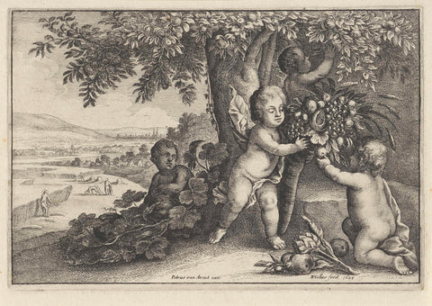 Putti with cornucopia: the element Earth, Wenceslaus Hollar, 1647 Canvas Print