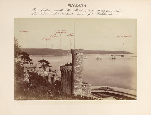 View of fort Staddon, Fortin Watch house brake, fort Bovisand, fort Breakwater, as seen from fort Picklecombe, anonymous, 1891 Canvas Print