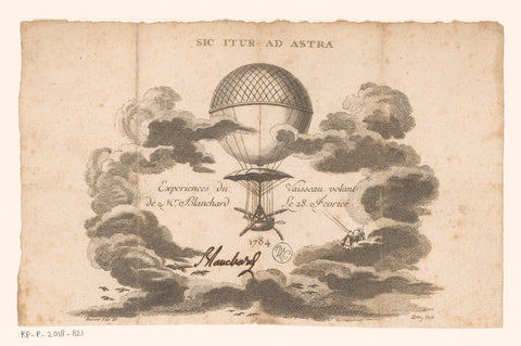 Entrance ticket to the Expériences du Vaisseau volant of Mr. Blanchard on February 28, 1784, Martial Deny, 1784 Canvas Print