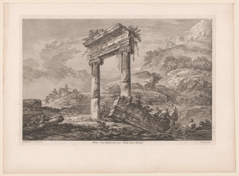 View of a ruin in a landscape, Jacques-Philippe Le Bas, 1758 Canvas Print