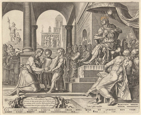 King Josiah tears his clothes upon hearing the words from the code, Philips Galle, 1627 - 1676 Canvas Print