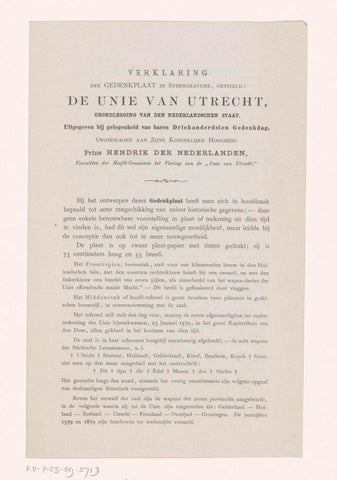 Declaration at the commemorative print at the 300th anniversary of the commemoration of the Union of Utrecht 1579-1879, Casper van Bentum, 1879 Canvas Print