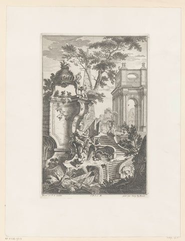 Fountain with man and putti, Georg Sigmund Rösch, 1745 Canvas Print