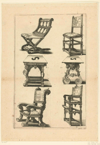 Vier stoelen en twee krukken, Crispijn van de Passe (II), 1658 Canvas Print