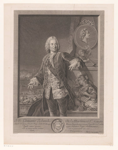 Portrait of Germain Pichault La Martinière in front of a monument to Louis XV, René Gaillard, 1770 Canvas Print