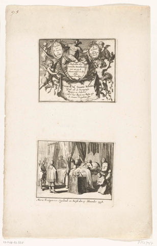 Page with title print and the death of Maria Tudor in 1558, anonymous, 1711 Canvas Print