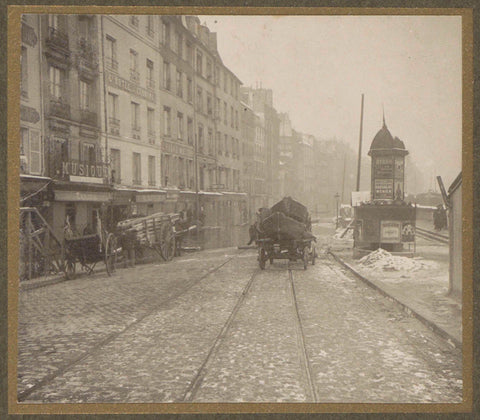 Handcarts laden with wood and craft in a street during the flood of Paris, G. Dangereux, 1910 Canvas Print