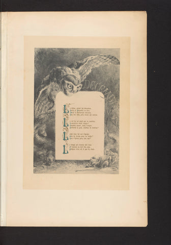 Reproduction of a print of an owl and rats, with the poem Décembre by François Coppée, by Hector Giacomelli, Paul Dalloz, c. 1871 - in or before 1876 Canvas Print