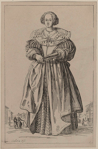 Lady with fan, seen from the front, slightly to the left, Jacques Callot, 1700 - 1799 Canvas Print