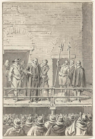 Johan van Oldenbarnevelt addresses the bystanders from the scaffold before his beheading, 13 May 1619, Jacobus Buys, 1780 - 1795 Canvas Print