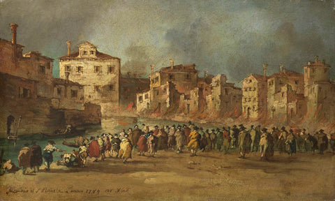 The Fire in the San Marcuola Quarter of Venice, 28 November 1789, Francesco Guardi (copy after), 1789 - 1820 Canvas Print