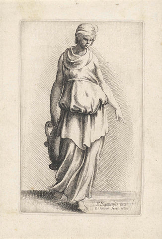 Standing woman in classic robe with vase, Wenceslaus Hollar, 1645 Canvas Print