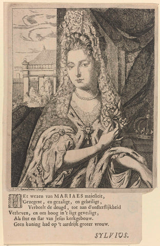 Portrait of Maria II Stuart, Bartholomeus van Swinderen (engraver), 1688 - c. 1714 Canvas Print