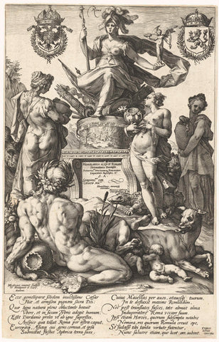 Title print for print series De Romeinse helden, Hendrick Goltzius, 1586 Canvas Print