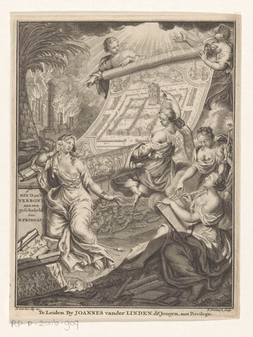 Allegorie met Waarheid, Geschiedenis en engelen met afbeelding van de tempel van Jeruzalem, François van Bleyswijck, 1723 Canvas Print