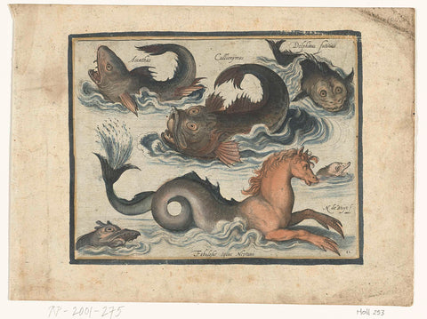 Fantastic aquatic animals, including seahorse, Nicolaes de Bruyn, 1581 - 1656 Canvas Print