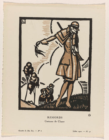 Gazette du Bon Ton, 1920 - No. 6 : Remords / Costume de Chasse, Maurice Leroy, 1920 Canvas Print